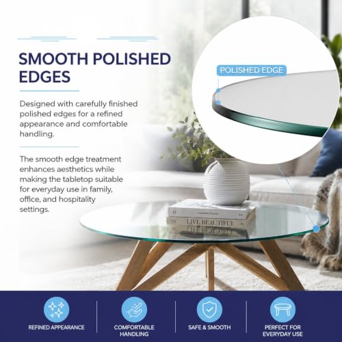 Image of Round Glass Table Top | 8mm Clear Toughened Glass | Size 18 x 18 Inches | Dining Table Top, Coffee Table, Side Table Top Multi Use at Home & Office | Made in India (TR18)
