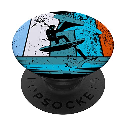 Wing Surf Wing Foil Wingsurfer Retro PopSockets Swappable PopGrip, Black