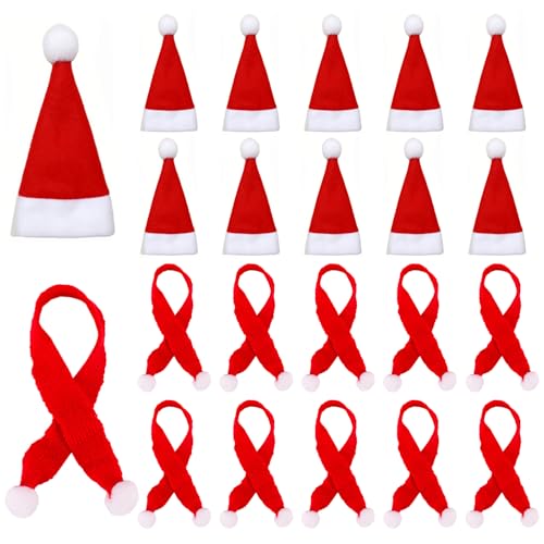 20 Stück Weihnachtsmützen für Flaschen,Mini Weihnachtsmützen Und...