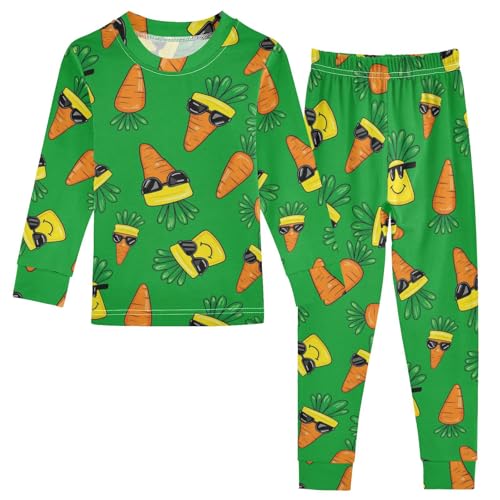 Pajama Sets Long Sleeve Carrot Pattern with Sunglasses Soft Comfy Sleepwear 2 Piece PJS 3-8T