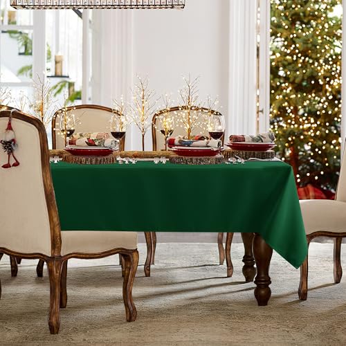 Image of sancua Rectangle Tablecloth - 90 x 156 Inch - Stain and Wrinkle Resistant Washable Polyester Table Cloth, Decorative Fabric Table Cover for Dining Tables, Buffet Parties and Christmas, Hunter Green