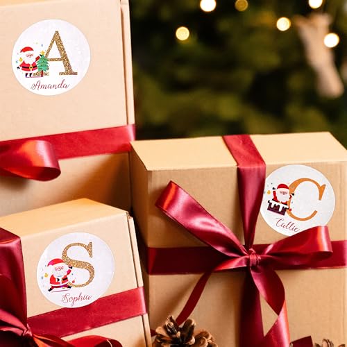 Image of Personalized Christmas Stickers, Custom Name Waterproof Christmas Gift Tags for Gift Box Holiday Decorations, Stockings, Party Favors (Santa Claus Initial 2)
