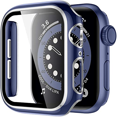 Coque iWatch 44mm de qualité supérieure en verre trempé et PC rigide noir mat
