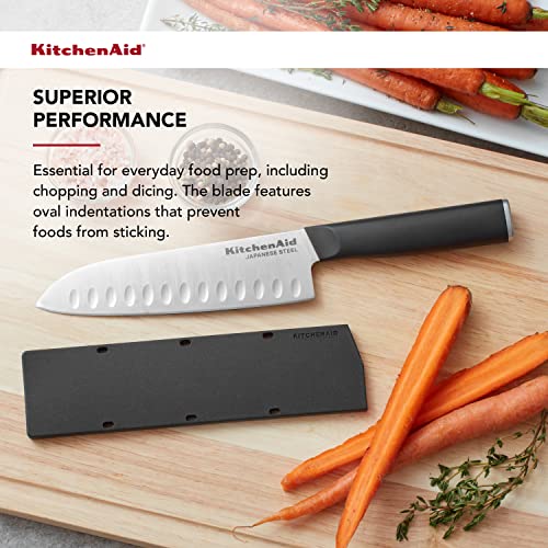 Kitchenaid Classic Santoku Knife With Custom-Fit Blade Cover, 7-Inch, Sharp Kitchen Knife, High-Carbon Japanese Stainless Steel, Black #TOP2