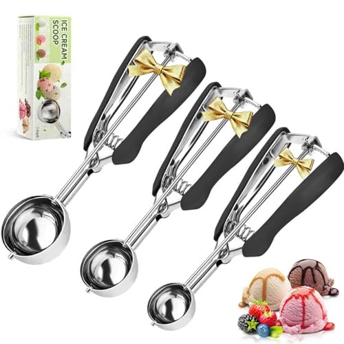 SPEENSUN Cookie Scoop of Rubber Easy Trigger Set of 3 PCS(4/5/6cm) Ice Cream Scoop 304Stainless Steel Melon Baller Scoop Durable and Effortless for Ice Cream Melon Baller Baking and Mash Potato