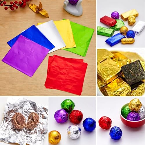 Image of CAKE DECOR Aluminum Cut Foil Chocolate Wrapper - Multicolor 8cm x 8cm / 3.15 x 3.15 inches - 200pcs, Perfect for Candy & Dessert Wrapping