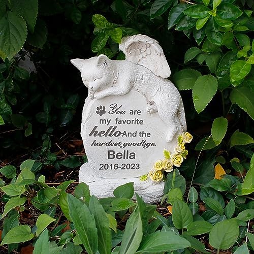 Personalized Pet Cat Memorial Stones in Angel Wings – Pet Grave Markers with Cat Memorial Statue Outdoor Garden Loss of Cat Sympathy Gift