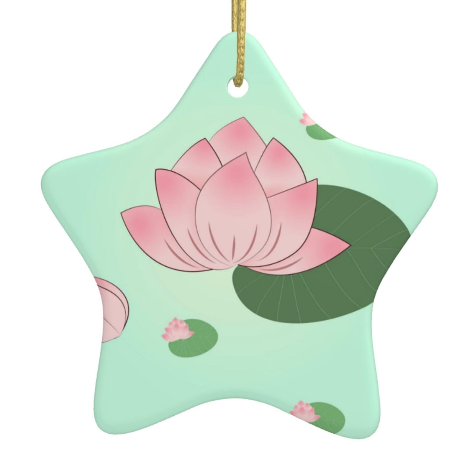 Lotus Flowers Waiting to Bloom Christmas Ceramic Star Pendant with Punched Holes and Gold Wire Rope, Christmas Tree Home Decoration