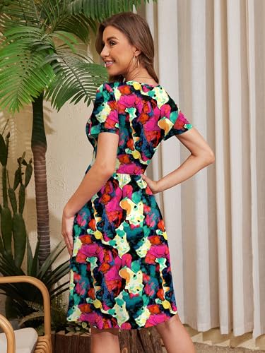 Image of Heymoments Womens Summer Short Sleeve Casual Dresses V-Neck Beach Dress with Pockets S-2XL