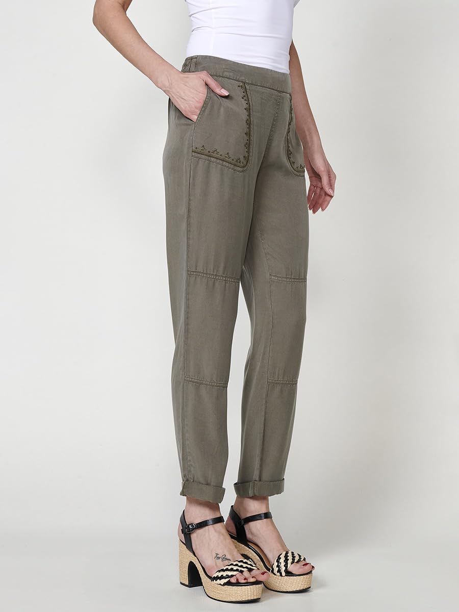 Koroshi Pantalón Mujer Jogger de Lyocell con Cenefa Bordada 2512PT89