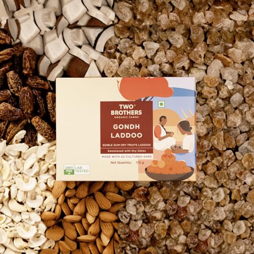 Image of Two Brothers Organic Farms Natural Gondh Laddoo (175 G)| No Sugar | Sweetened with Dates | Protein-Rich | Made with Desi Ghee | Immunity Booster | 100% Natural Snack