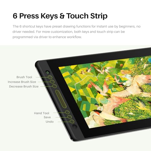 Image of HUION Kamvas Pro 16 V2 Drawing Tablet with Screen, 16384 Levels Pen, 15.6 inch | Battery-Free PenTech 4.0, Full Lamination Canvas Glass 2.0, Smart Touch Bar and 6 Keys, Works with PC, Mac and Linux