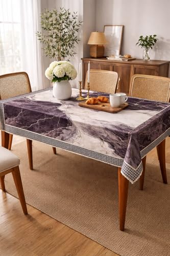 Image of AAZEEM Printed Tablecloth Soft Feel Foil Print Table Cover 4-6 Seater,Table Cover,Dining Table Cover, Table Linen,Dining Table Chair Cover,Dining Table Cover 6 Seater |Grey|36 X 54 Inches