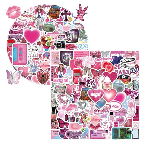 120pcs Y2K Stickers 2000S Stickers Retro Aesthetic Cyber Trend Decal Vinyl Waterproof atickers for Water Bottles Laptop Suitcase for Birthday Party Supplies Halloween Decoration Favors