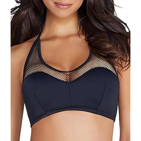 Pour Moi? Women's Glamazon Halter Mesh Half Pad U/W Bikini Top, Black, 32 FF Cover