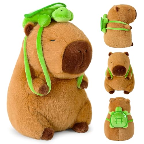 Atuoxing Juguete de Peluche Capybara, 25cm Capibara Peluche Realista con Tortuga Peluche Simulación Mochila, Peluche de Capibara Muñeca para Niños y Niñas