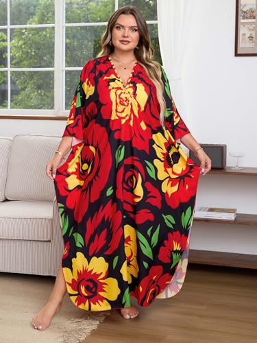 Image of Kaftan Dress for Women - Plus Size Caftan Maxi Beach Dress Moo Moos Loungewear, Swimsuit Cover Up for Beach, Pool or Vacation