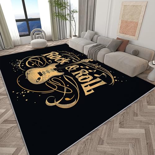 Générique Tapis Salon 80x150 cm Tapis Chambre Style Rock Guitare Notes De Musique Noir Grand Moelleux Doux à Poils Courts Intérieur Home Tapis Antidérapant, pour...