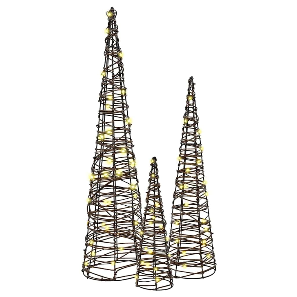 vidaXL Weihnachtsbaum 3 STK. Warmweiß 20 x 20 x 80 cm Rattan 90 LEDs