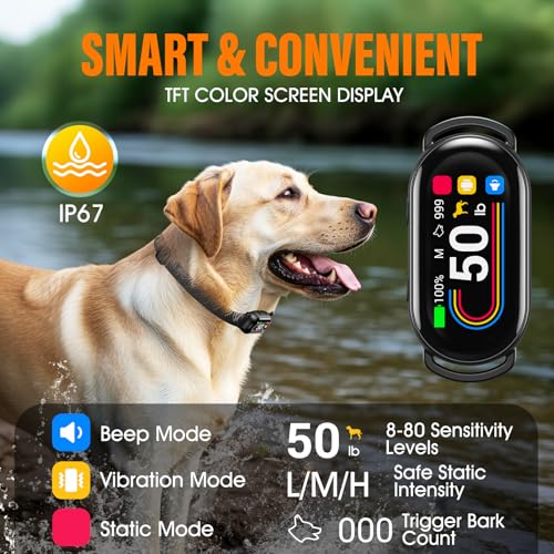 Smart Dog Bark Collar - for Small Medium Large Dogs 10-100lbs, Automatic Dog Training Collar to Decrease Barking, Anti Barking Device with 4 Training Modes, More 8 Sensitivity Levels, Black