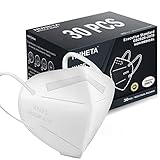 HUHETA KN95 Face Masks, 30 Packs Individually Wrapped, 5-Ply Breathable & Comfortable Safety Mask, Filter Efficiency=95%, Protective Cup Dust Masks Against PM2.5 (White Mask)