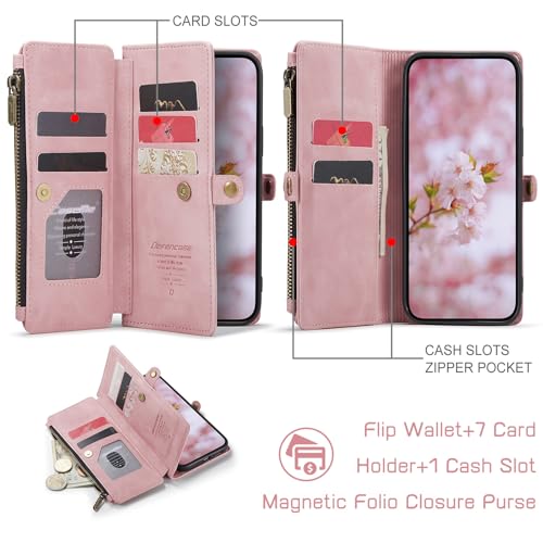 Defencase Wallet Case Compatible with Samsung Galaxy S24 wtih RFID Blocking Card Holder for Women Men, PU Leather Magnetic Snap Flip Zipper Strap Phone Case Suitable for Galaxy S24 6.2", Rose Pink by Defencase - Image 3