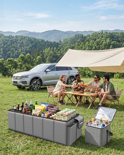 Image of HOTOR Trunk Organizer, Sturdy Foldable with Cooler for Car & SUV, 3 Compartments, Grey, 30.90 inchx12.60 inchx10.63 inch