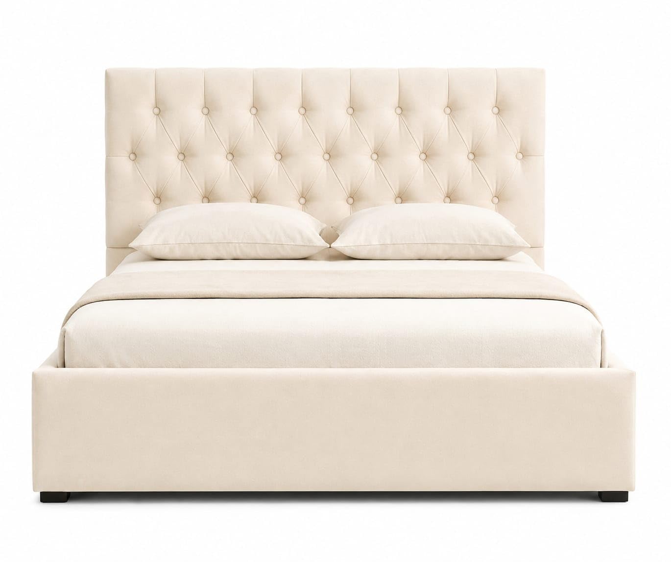 Modern Upholstered Bed Frame with Tall Wingback Headboard | Premium Fabric Platform Bed | Strong Wooden Support | No Box Spring Required | Cream-picture-17
