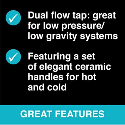 ENKI, Dorchester, KT059, Antique Oil Rubbed Bronze Dual Flow Kitchen Sink Mixer Tap for Basin, Twin White Levers Swivel Spout Perfect for Double Bowl Sinks, Easy Safe to use Drip Free Ceramic Valve