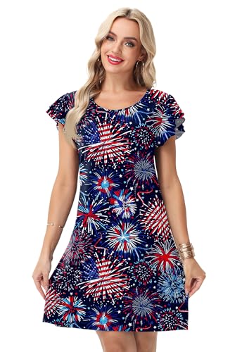 Image of AOBUTE Womens 4th of July Dress American Flag Party Dresses USA Parade Mini Dress
