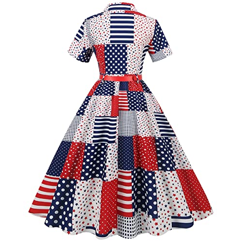 Image of ODIZLI Women's Summer Retro Vintage Sleeveless Floral Polka Dot Print Midi A-line Dress S-2XL