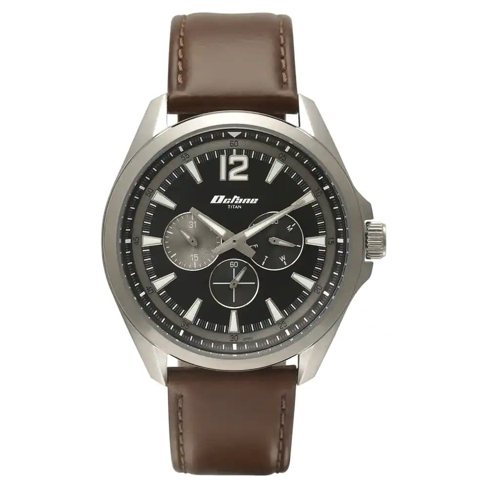 Titan Quartz Multifunction Black Dial Leather Strap Watch for Men-NS90124SL02 (B0BS3KFTHK) Amazon Price History, Amazon Price Tracker
