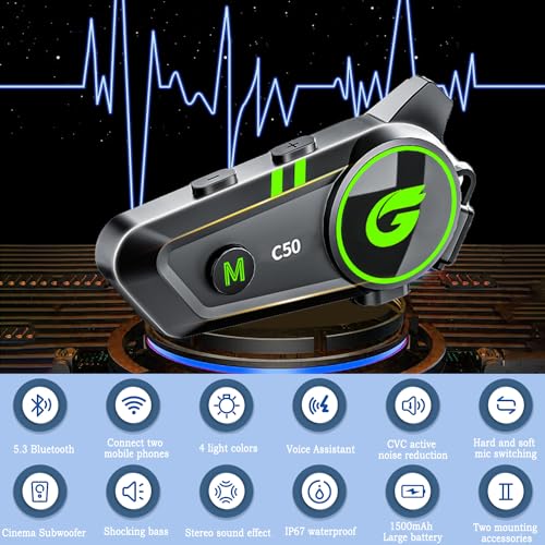 ZHIDUOXING Motorcycle Bluetooth Headset,C50 Motorcycle Intercom 2 Riders Automatic Reconnection,Motorbike Intercom Auto Answer/Voice Control/Active NoiseReduction/IP67 Waterproof(1Pack) - Image 3