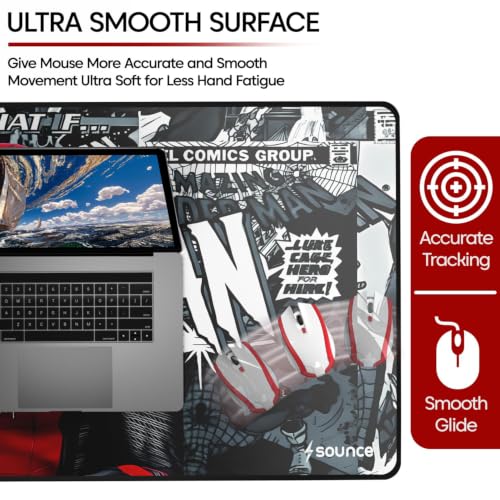 Image of Sounce XL Gaming Mouse Pad 58.5 x 28 cm, Large Desk Mat with Spider Web Design, Smooth Precision Surface, Anti-Slip Rubber Base & Easy-Clean Finish - Multicolour