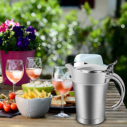 ShineMe Stainless Steel Gravy Boat Sauce Jug with Lid, Double Wall Insulated, Storage for Gravy or Cream, Used at Home & Kitchen (25oz)
