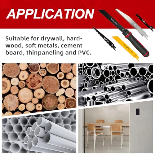 XDOVET 10-In-1 Multi Blades Hand Saw, Drywall Cutter Saw, Small Hacksaw, KHJ201 Pro, for Cutting Drywall, Sheetrock, Wood, Metal, Plastic, Plywood, Blade Quick Change Mechanism (Red&Black) - Image 5