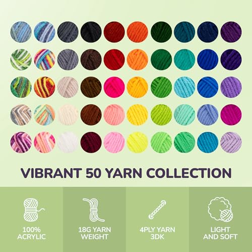 Image of YammiAmi 1,800 Yards Beginner Crochet Kit for Adults, 103-Piece Starter Set with 50 Skeins of Yarn, Accessories, and 10 Amigurumi E-Book Patterns with Video Tutorials
