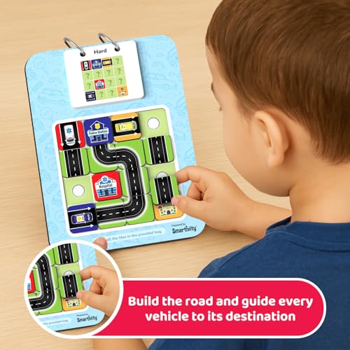 Image of Smartivity Path Maker Brain Puzzle for Kids 4-8 Years Old I Guide Vehicles to Their Destination - 30+ Challenges I Logic & Problem-Solving Puzzle Game for Boys & Girls 4,5,6,7,8 Years