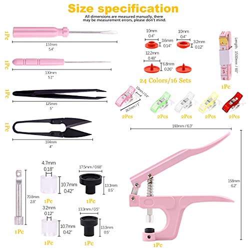 Mardatt 405 Pcs T5 Snaps Buttons With Snaps Pliers Set 24 Colors Round Plastic No-Sew Buttons And Fastener Hand Tool Setter With Clips For Sewing Clothes, Rain Coat Crafting And Other Diy #TOP1