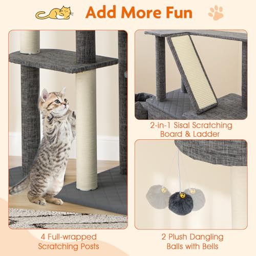 Tangkula Árbol para Gatos Alto 71 Pulgadas con Rascadores y Condos miniatura 7