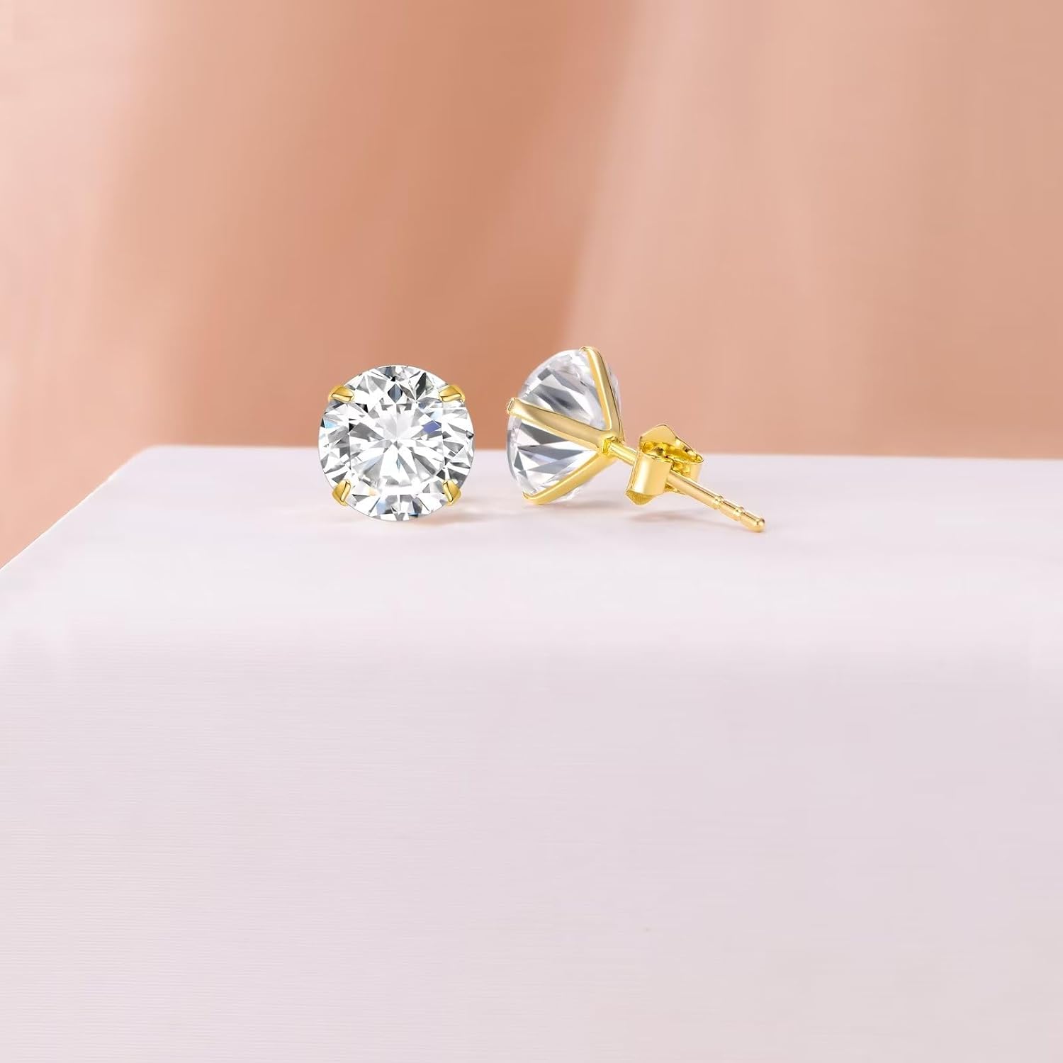 Moissanite Earrings in Solid 14K Gold, 0.3ct-4ct D Color VVS1 Clarity Round Cut Lab Created Diamond Stud Earrings for Women, 14kt Yellow Gold Moissanite Stud Earrings Jewelry Gifts Size 4mm-8mm - Image 4