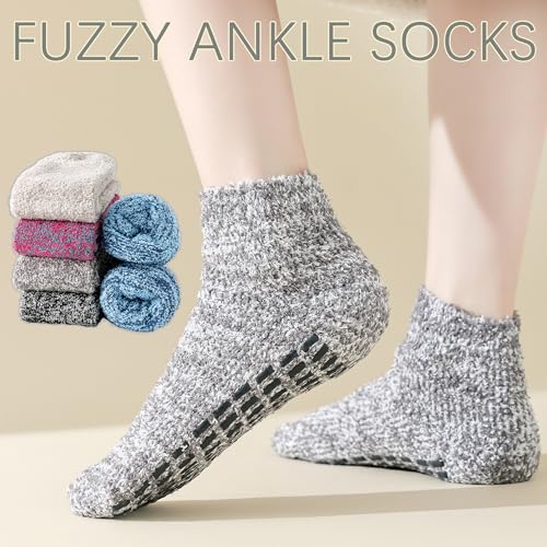 Slipper Socks With Grips for Women and Men - Fuzzy Warm Winter Non-Slip Hospital Socks - Home Cozy Grip Ankle Socks2