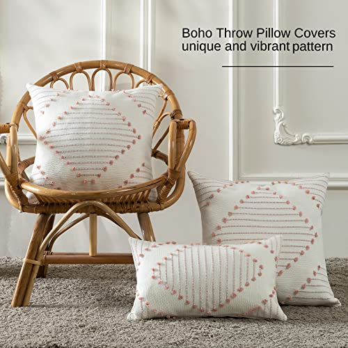 Blue Page Boho Decorative Throw Pillow Covers 20X20 Set Of 2 Tufted Farmhouse Pillow Covers For Couch Sofa Bed Living Room, Modern Accent Pink And Cream White Neutral Weave Pillow Covers #TOP2