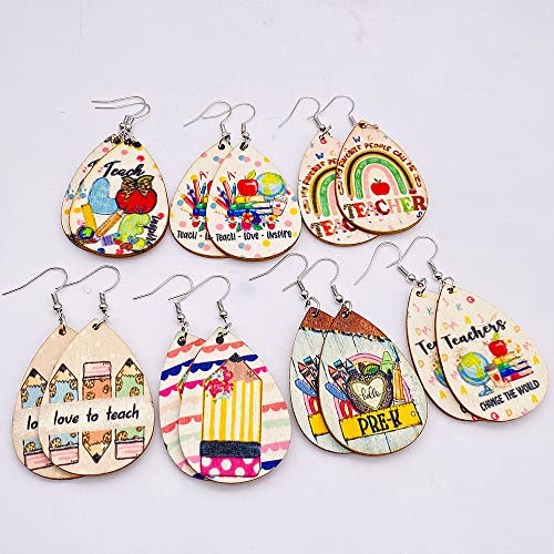 Wooden Teacher Dangle Earrings Lightweight Teardrop Teachers Appreciation Day Back To School Dangle Earrings Educators Teaching Student Gifts4