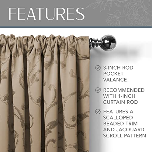 Elrene Home Fashions Mia Jacquard Scroll Blackout Valance, 52" X 19" (1, Taupe #TOP2