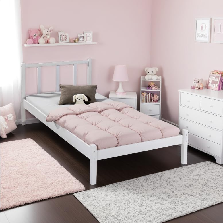 Inter Link - Bett - Bettrahmen – Bettgestell – Jugendbett – Gästebett – Modernes Bett -ohne Lattenrost - Weiß lackiert -Fredy - 90x200cm