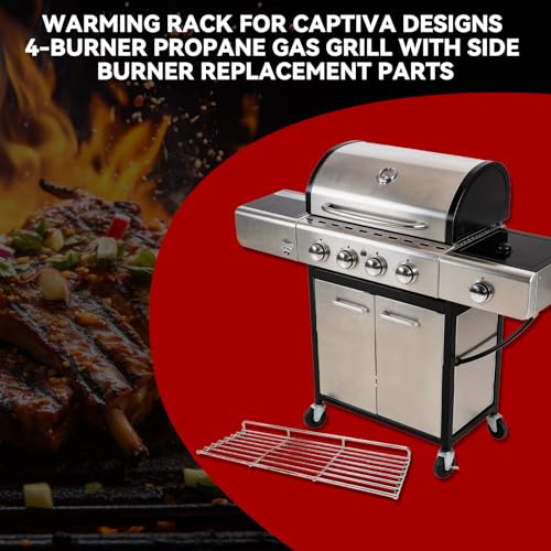 Image of Warming Rack for Captiva Designs 4-Burner Propane Gas BBQ Grill, GR001 Grill Warming Rack for Captiva Designs Accessories, Stainless Steel Upper Rack with Side Burner