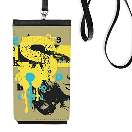 Sac à main suspendu téléphone femme portefeuille cuir noir motif illustration art