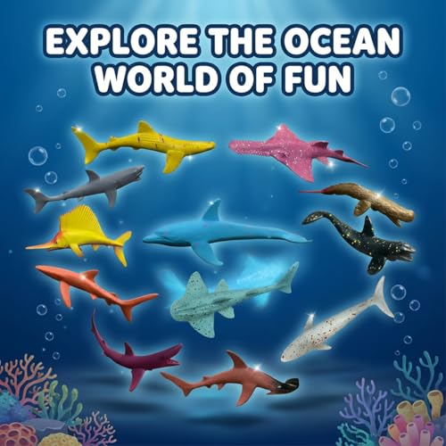 Image of ZESTHOME Aquatic Fish Toys for Kids | Ocean & Sea Animal Toy Set - Jellyfish, Shark, Dolphin, Whales & More - Marine Creatures Action for Boys & Girls | Imaginative Play Birthday Gift | 12-Piece