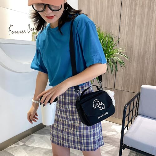 Canvas Shoulder Bag Mini Crossbody Student Ladies Totes Women s Handbag(Black)4